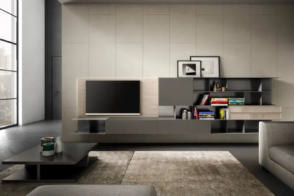 Parete attrezzata Living 4 in legno laccato e finiture in metallo di Arredo3