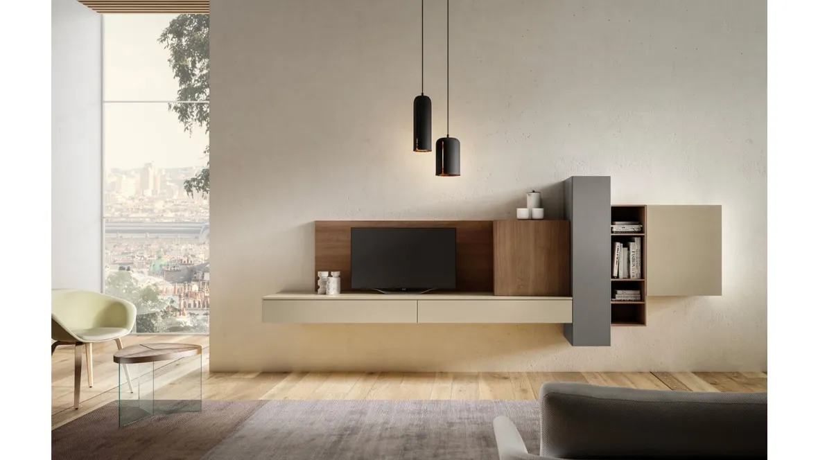 Parete Attrezzata Living 08 in laccato opaco e legno di Arredo3