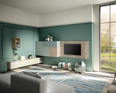 Parete Attrezzata Living 10 in laccato opaco e Aria Larice Cortina di Arredo3