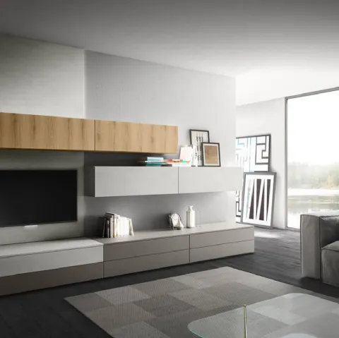 Parete Attrezzata Living 11 in laccato opaco e Rovere biondo di Arredo3
