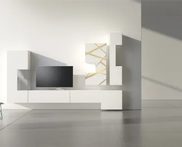 Parete Attrezzata in laccato bianco con inserto in bronzo graffiato Comp 16 di Voltan