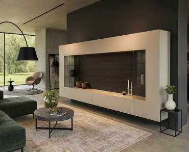 Parete Attrezzata Soggiorno con schienale Carbone di Voltan