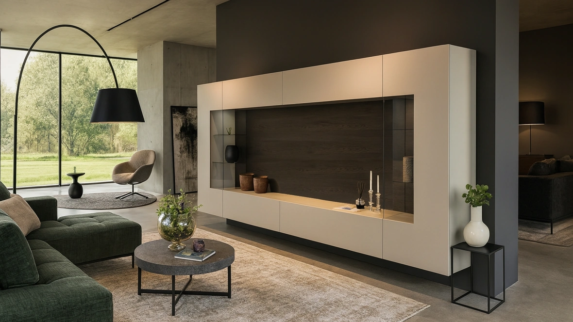 Parete Attrezzata Soggiorno con schienale Carbone di Voltan