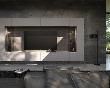 Parete Attrezzata Soggiorno con schienale dietro vetrine di Voltan