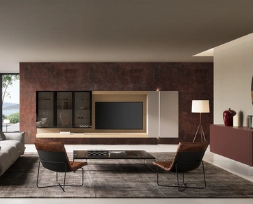 Parete Attrezzata Soggiorno Lucifer con schienale Quercia di Voltan