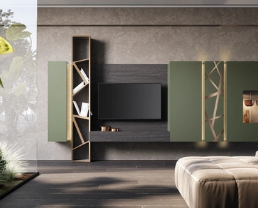 Parete Attrezzata Soggiorno Verde Prussia di Voltan