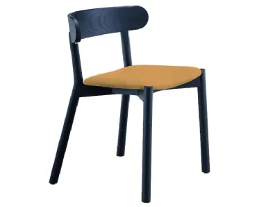 Sedia in legno con seduta in cuoio Montera S L CU di Midj