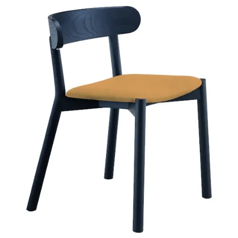 Sedia in legno con seduta in cuoio Montera S L CU di Midj
