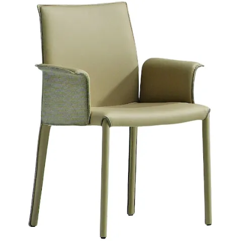 Sedia con braccioli completamente rivestita in pelle Nuvola PB R_TS di Midj