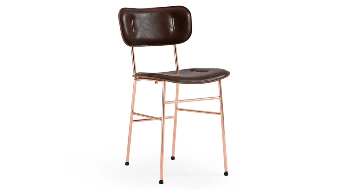 Sedia in cuoio con inserti metallici e struttura in metallo Piuma S M CU di Midj