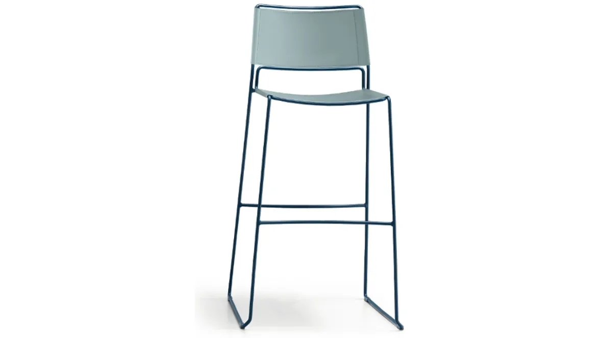 Sgabello in cuoio con struttura a slitta in acciaio Slim M CU di Midj