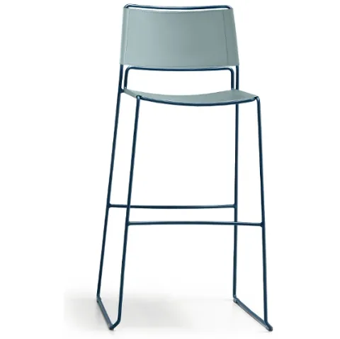 Sgabello in cuoio con struttura a slitta in acciaio Slim M CU di Midj