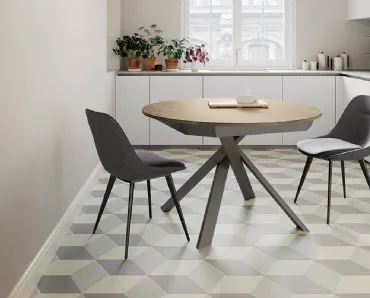 Tavolo rotondo allungabile Twist con top in laminato e gambe in metallo verniciato di Arredo3