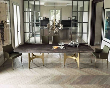 Tavolo Universe XXL con top in SuperMarmo e base in acciaio laccato di Bontempi