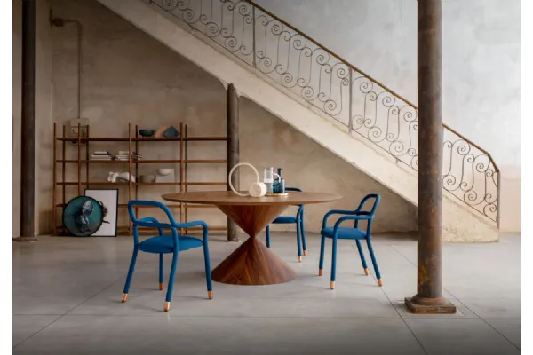 Tavolo rotondo con base e piano in legno Clessidra di Midj