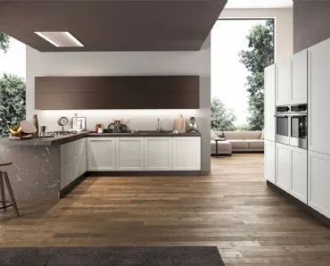 Cucina angolare Classica Frame con basi in Frassino e top in laminato effetto Marmo di Arredo3