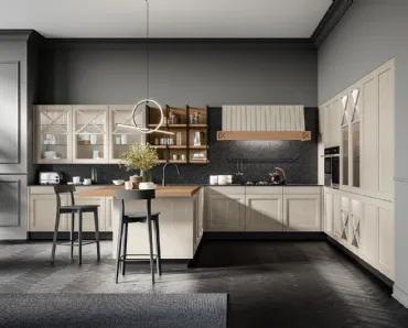 Cucina Classica angolare Frida classic in Frassino massello finitura decapè Fieno con top in quarzo di Arredo3