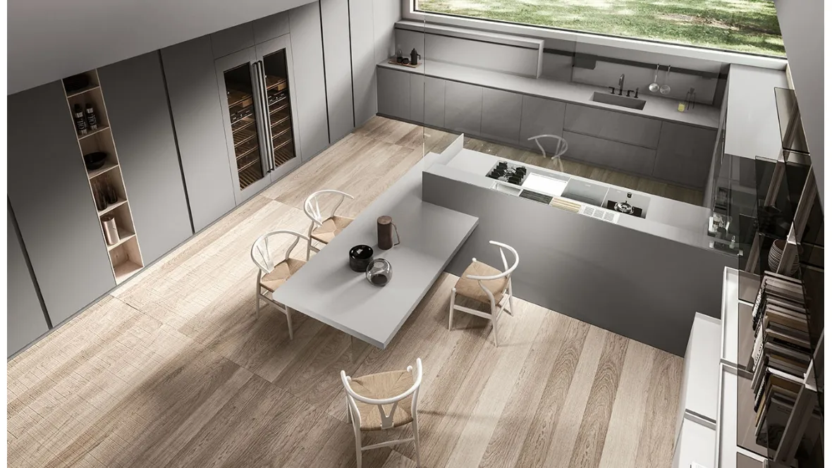 Cucina Design con isola e penisola in Fenix grigio Ak 04 03 di Arrital