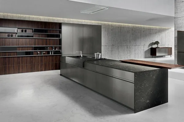 Cucina Design lineare in laccato ossidato acciaio con top in gres Ak 05 TailorMade 01 di Arrital