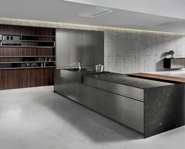 Cucina Design lineare in laccato ossidato acciaio con top in gres Ak 05 TailorMade 01 di Arrital