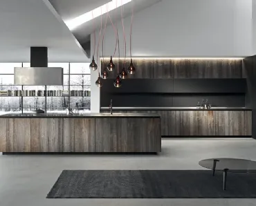 Cucina Design lineare in abete tabacco con top in acciaio vintage Ak 05 TailorMade 02 di Arrital
