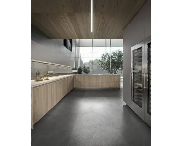 Cucina Design angolare in impiallacciato olmo con top in gres diamond cream Ak 05 TailorMade 03 di Arrital