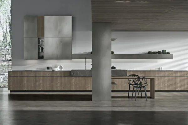 Cucina Design lineare in impiallacciato Abete con top in pietra grey Ak 05 TailorMade 06 di Arrital