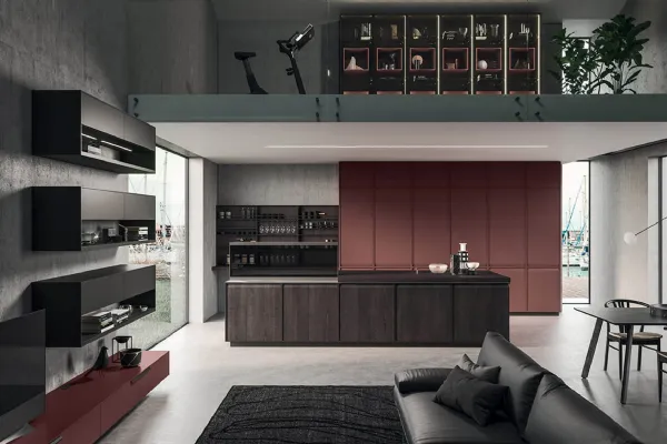 Cucina Design lineare in castagno spazzolato con top in acciaio inox satinato Ak 07 02 di Arrital