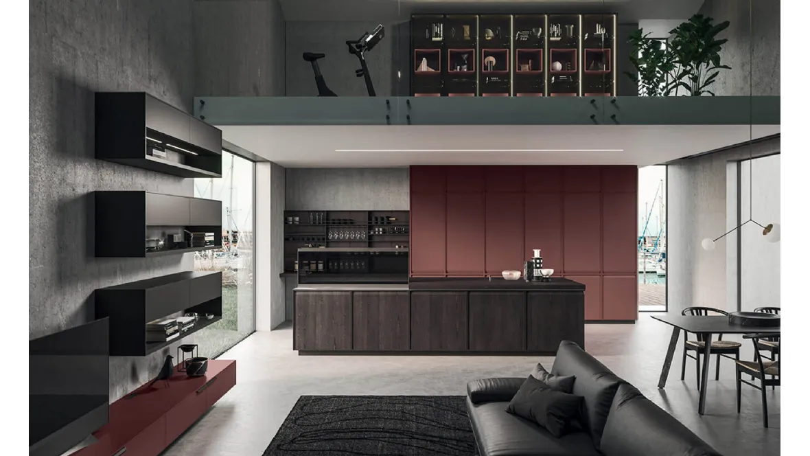 Cucina Design lineare in castagno spazzolato con top in acciaio inox satinato Ak 07 02 di Arrital