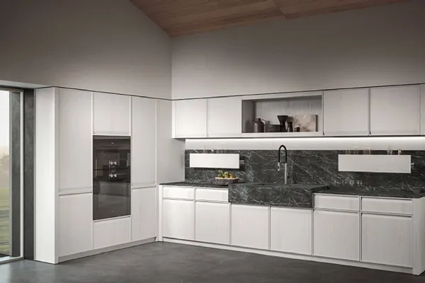 Cucina Design angolare in castagno spazzolato con top in marmo grigio Ak 07 04 di Arrital