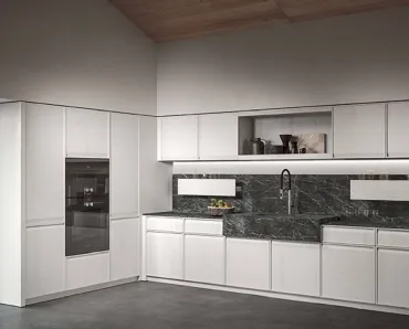 Cucina Design angolare in castagno spazzolato con top in marmo grigio Ak 07 04 di Arrital