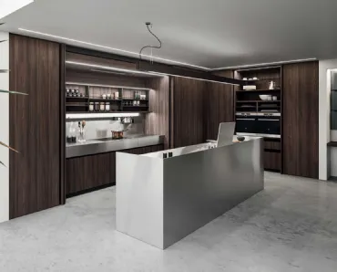 Cucina Design con isola in melaminico termostrutturato e acciaio inox satinato Ak Project 01 di Arrital