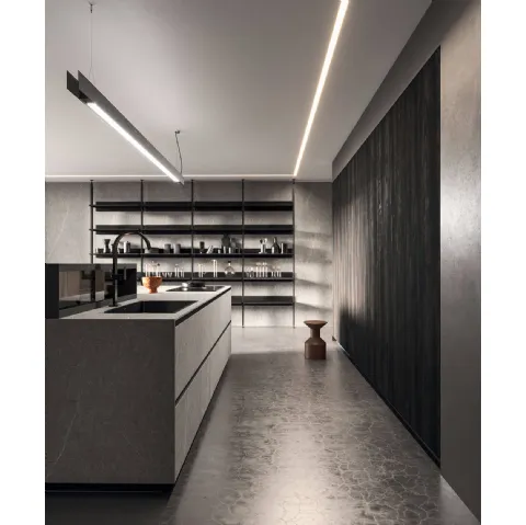 Cucina Design lineare in melaminico materico e termostrutturato con top in laminato HPL Ak Project 04 di Arrital