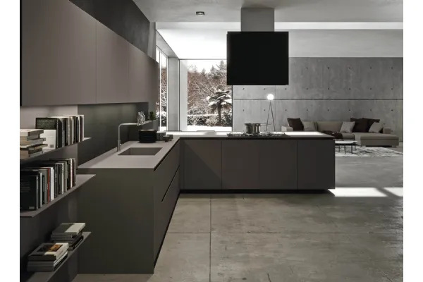 Cucina Design angolare in Fenix grigio Londra Ak Project 09 di Arrital