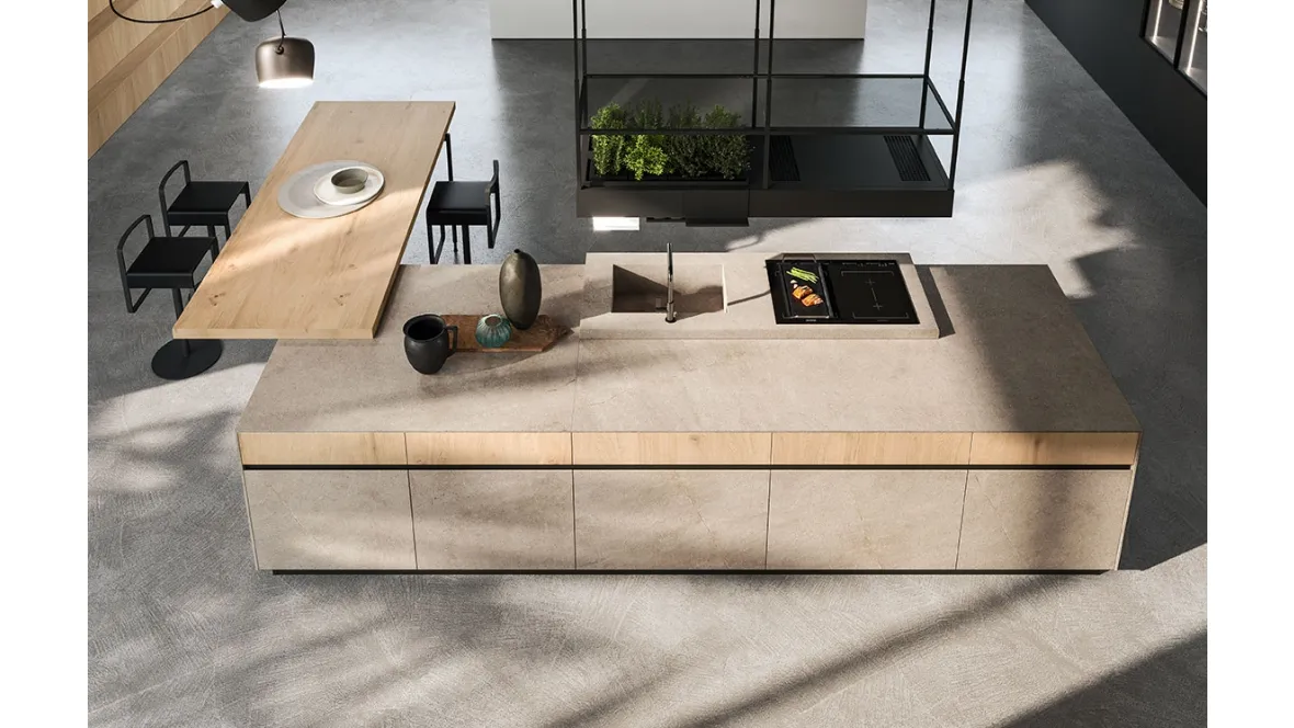 Cucina Design in gres e rovere antico biondo con penisola Ak 04 01 di Arrital