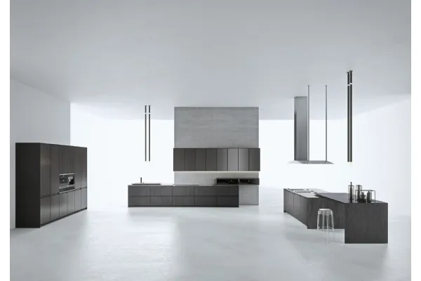 Cucina Design lineare in impiallacciato Tissue Tecno con top in gres Savoia Antracite AkB 08 06 di Arrital