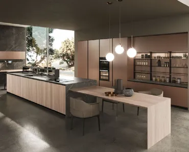 Cucina Design con isola Ak 04 04 in Olmo naturale di Arrital