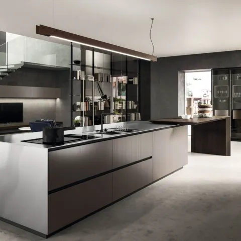 Cucina Design con isola Ak Project 09 in laccato metal Brown di Arrital