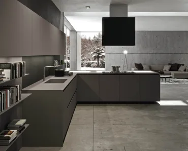 Cucina Design con penisola Ak Project 11 finitura fenix Grigio Londra di Arrital