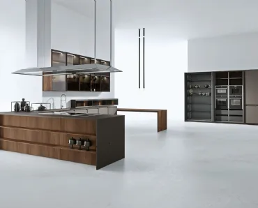 Cucina Design con penisola AkB 08 04 in Fenix Bronzo e Noce Canaletto di Arrital