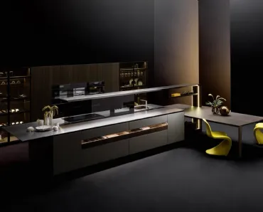 Cucina Design con isola Nautila 02 in laccato iron quartz e top in acciaio inox satinato di Arrital