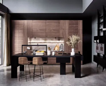 Cucina Design con isola Intarsio Time Bridge in noce di Cesar