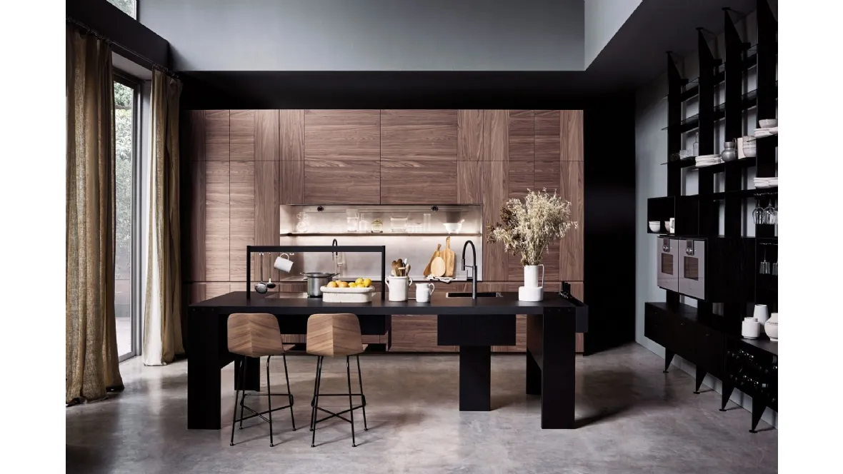 Cucina Design con isola Intarsio Time Bridge in noce di Cesar