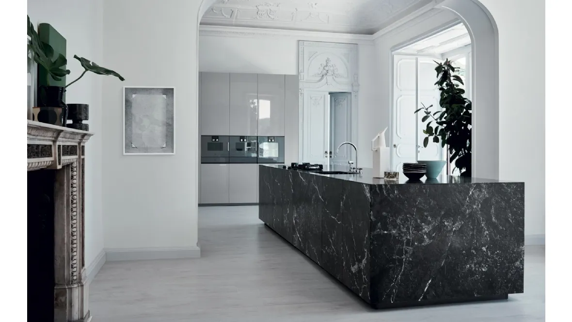 Cucina Design N_Elle Unexpected Contrast in marmo Grigio Carnico di Cesar