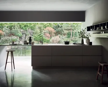 Cucina Design lineare con penisola N_Elle Outstanding Lightness in Fenix Pietra di Cesar