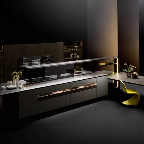 Cucina Design lineare Nautila 02 in laccato iron quartz e top in acciaio inox satinato di Arrital