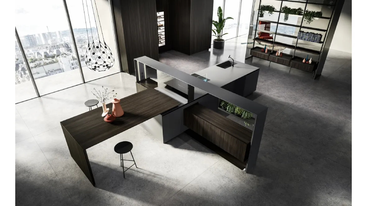 Cucina Design lineare Nautilia 05 in Fenix NTM grigio bromo e Rovere fumè di Arrital