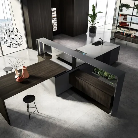 Cucina Design lineare Nautilia 05 in Fenix NTM grigio bromo e Rovere fumè di Arrital