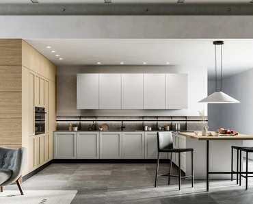 Cucina Moderna con penisola Alma 01 in pet e laminato di Arredo3