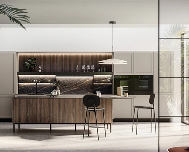Cucina Moderna con isola Alma 01 in pet e laminato di Arredo3